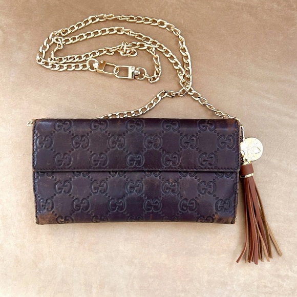 Gucci Guccissima Gold Heart Cocoa Brown Leather Continental Long Wallet